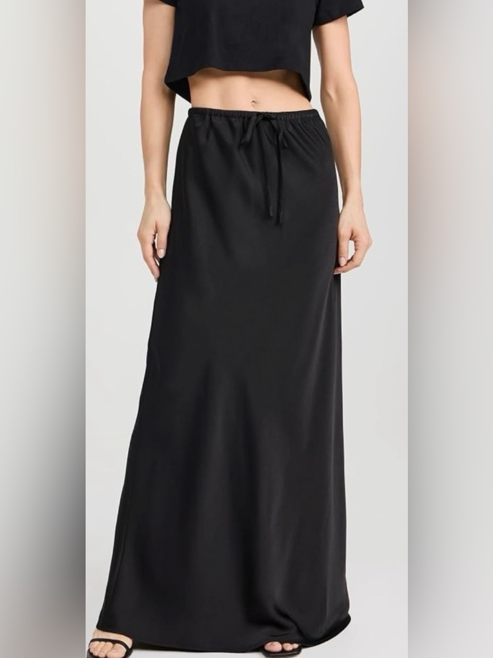 NWT WAYF 100% Linen Elasticated Drawstring Fully Lined Maxi Skirt - Black - S